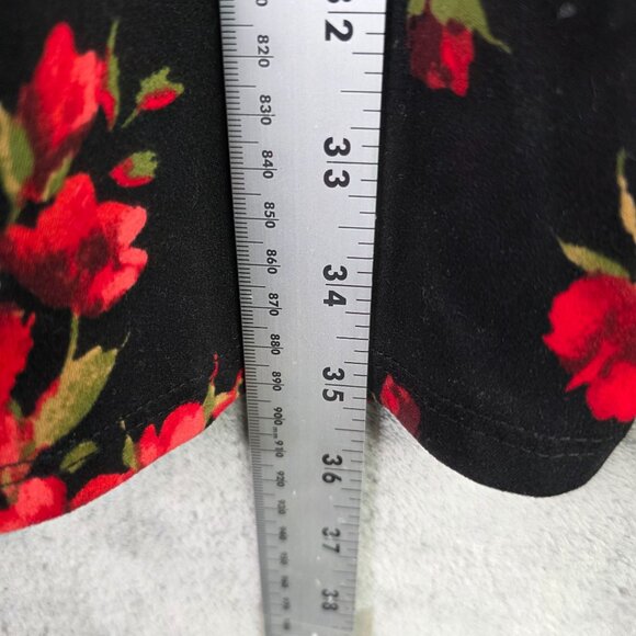 Womens French Atmosphere Black & Red Floral Print Dress Long Sleeve Polyester XL - Picture 6 of 7